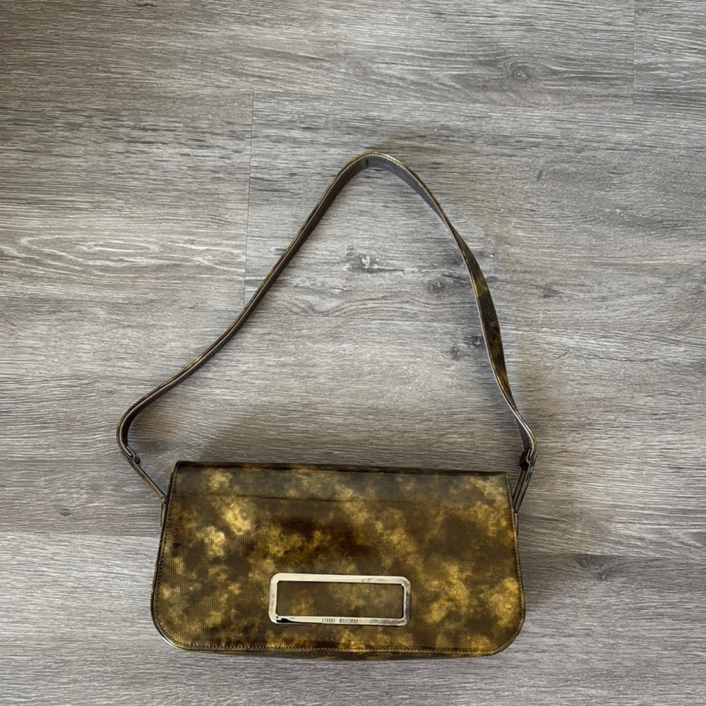 Stuart Weitzman 90s/Y2K Patent Brown and Gold Shoulder Bag